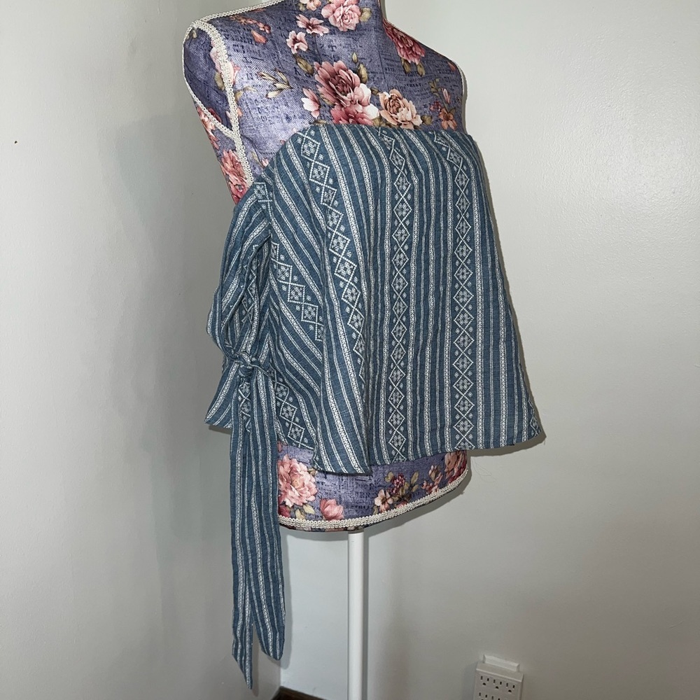 Sage Blue  Denim Pattern Off Shoulder Top